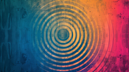 Canvas Print - Multicoloured concentric circles with a grungy, vintage texture.