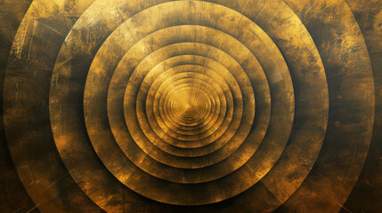 Wall Mural - Shimmering gold concentric circles with a reflective metallic texture and hypnotic effect.