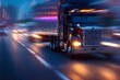 © LimeSky - Description of shadowy big rig on blurred roadway with indistinct truck and trailer backdrop