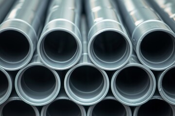 Cover PVC conduit pipe ends on stack Gray texture background for construction site