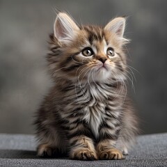 Little fluffy kitten on a gray background