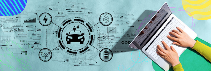 Poster - EV concept with person using a laptop computer