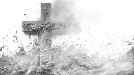Wall Mural - Ashes crucifix cross on white background. Ash Wednesday. Funeral, cremation, liturgy, religious ceremony concept