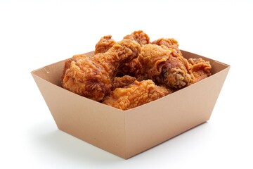 Poster - Fried chicken on white background in paper box and bowl ready for delivery