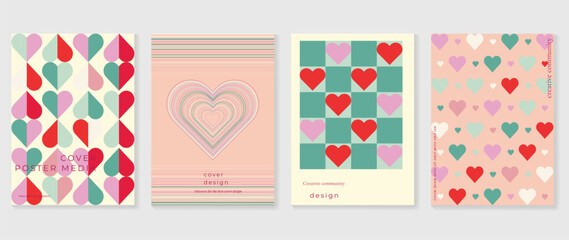 Fototapete - happy valentine's day love cover vector set. romantic symbol wallpaper of geometric shape pattern, h