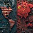 AI generated illustration of US and China maps symbolizing the microelectronic technology rivalry