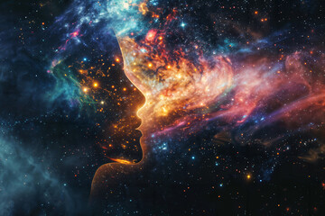 cosmic silhouette human profile. generative ai
