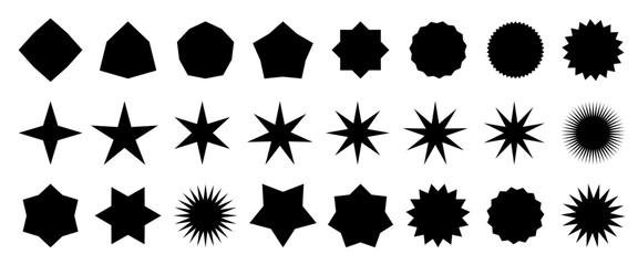 Poster - Stars icon set. Retro promotional badge, price or sale sticker, price tag, quality mark, sale or discount sticker, sunburst badges, sun ray frames, shopping labels 