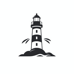 Wall Mural - Black simple lighthouse logo element on white background Generative Ai