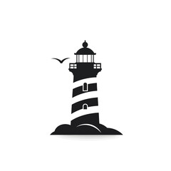 Wall Mural - black simple lighthouse logo element on white background generative ai