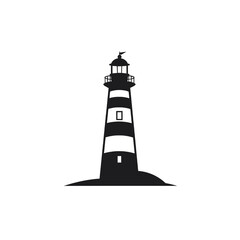 Wall Mural - black simple lighthouse logo element on white background generative ai
