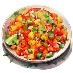 Bell Pepper Salsa, Vegetable foods, Watercolor illustrations.