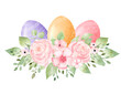 Set of watercolor Easter eggs with flowers