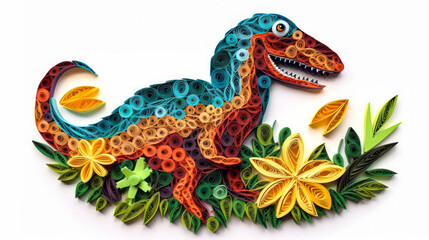 Wall Mural - a tyrannosaurus created with the intricate quilling technique