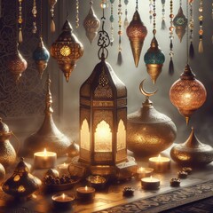 Arabic lantern of Ramadan celebration background