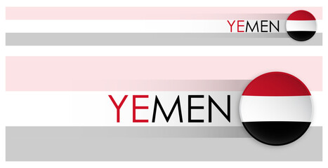 Wall Mural - Yemen flag horizontal web banner in modern neomorphism style. Webpage Yemen country header button for mobile application or internet site. Vector