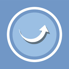 Poster - Curved arrow icon vector. Arrow pointer icon vector in trendy flat style. Arrow up icon image, Arrow up icon illustration isolated on blue background