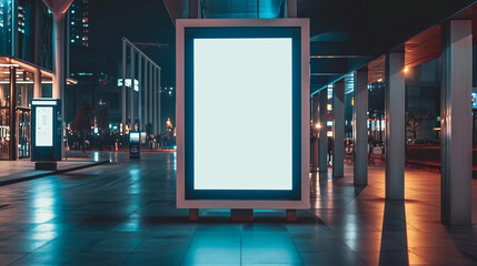 display, blank clean screen or signboard mockup for offers or advertisement in public area