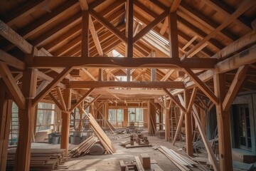 Interior framing of a new house under construction