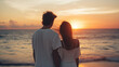 Tidal Tenderness Honeymooners Embrace on a Beach Stroll