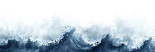 Ocean Water Wave Copy Space For Text. Isolated Black, Gray Happy Cartoon Wave For Pool Party Or Ocean Beach Travel. Web Banner, Backdrop, Background Graphic Baner Poster Template Design