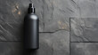 Beauty products for men. Black cosmetic bottle unbranded on dark background