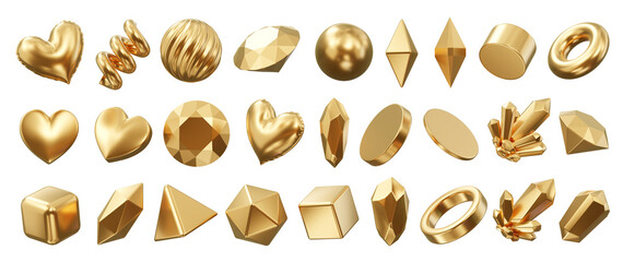 Fototapete - Gold Object geometry shape set isolated background 3d rendering 