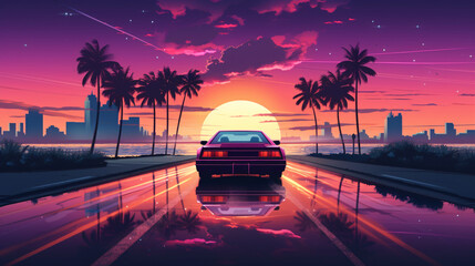 Retro style car wallpaper 