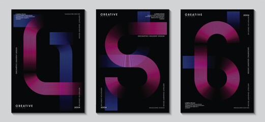 Fototapete - Covers design with abstract geometric gradient glowing line on a black background collection. Concept technology, digital for brochures and poster. EPS vector illustration.
