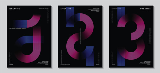 Fototapete - Covers design with abstract geometric gradient glowing line on a black background collection. Concept technology, digital for brochures and poster. EPS vector illustration.