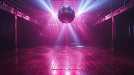 Wall Mural - Lively dancefloor, glowing pink disco ball.