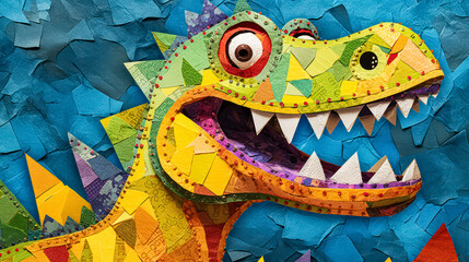 Poster - A captivating dinosaur illustration crafted from vibrant pieces of 3D paper