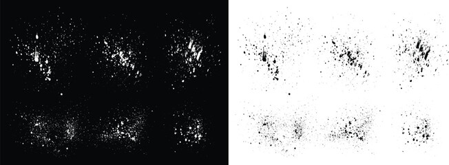 Collection of different grunge black and white brush stroke bloodstain splatter background. Set of criminals hand-drawn grungy black and white brush stroke dripping blood banner vector