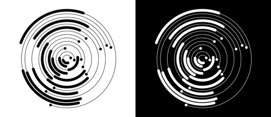 Fototapete - Abstract background with lines and dots in circle. Art lines design as logo or icon. Black lines on a white background and white lines on the black side.