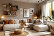 Cozy Modern Living Room with Neutral Tones, Elegant Decor, and Natural Light Illuminating a Comfortable Sofa and Stylish Accessories