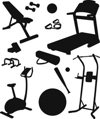 set of sports equipment black silhouette vector