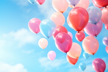 Happy birhtday greeting banner design, flying helium air balloons, festive celebration background