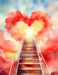 Wall Mural - Red heart shaped sky at sunset. Love background with copy space.