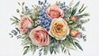 watercolour bouquet of flowers on white, wedding  floral composition
