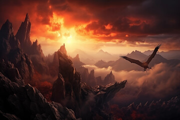 Wall Mural - dragon dramatic sunset in clouds
