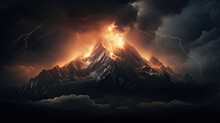 Lightning Flashed Next To The Mountain Peak And The Surrounding Clouds Darkened Which Was Created With Generative AI Technology
