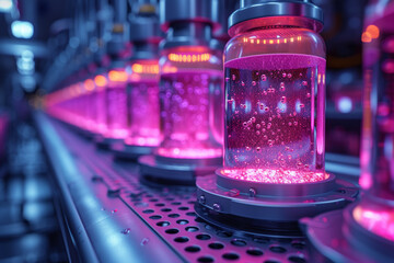 Poster - Bioreactor vessels cultivating genetically modified microorganisms for industrial applications. Concept of bioprocessing. Generative Ai.