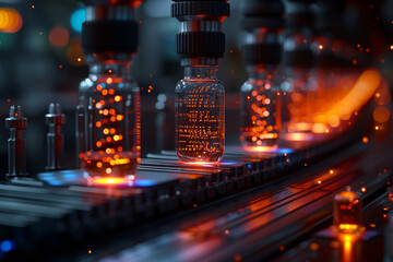 Poster - A laboratory setting demonstrating the use of gene synthesis technology for creating custom DNA sequences. Concept of synthetic biology. Generative Ai.