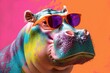 Colorful hippopotamus with sunglasses.