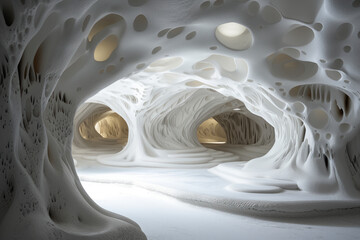 Poster - Abstract 3d rendered white cave.Fractal design. Parametric. Artificial. Background image. Created with Generative AI technology