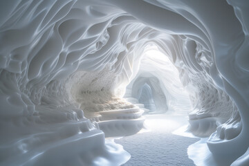 Poster - Abstract 3d rendered white cave.Fractal design. Parametric. Artificial. Background image. Created with Generative AI technology