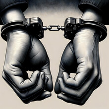 Illustration Of A Close-up View Of Hands With Handcuffs