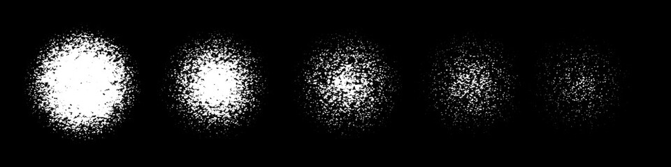 Poster - Circle spray gradient pattern. Set of grain dot round frames. Noise texture rings. White black dust or sand circular borders. Sun view. Solar eclipse. Abstract vector illustration