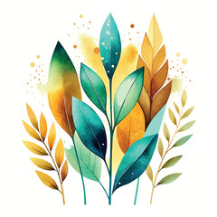 Wall Mural - hand painted watercolor textured grain eucalyptus elements with pampas dry isolated on white