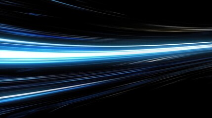 Poster - digitally generated image of blue light and stripes moving fast over black background